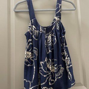 EXPRESS-Navy Blue Floral Sleeveless Blouse